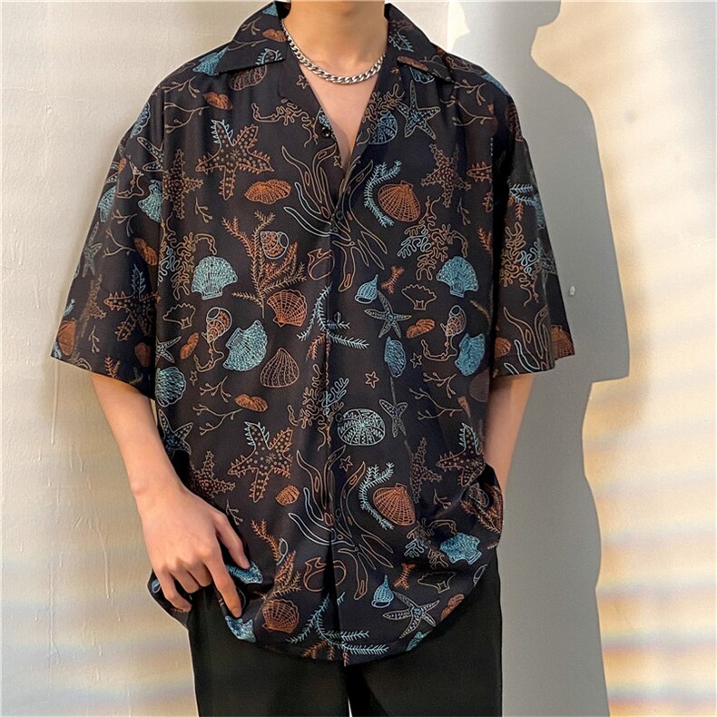 夏季五分袖潮牌宽松垂感面料男式痞帅衬衫男百搭防晒服外套夹克图片