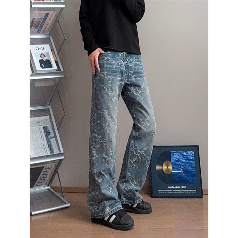 美式高街cleanfit提花牛仔裤男款秋冬潮牌微喇直筒裤s1052p37,男装牛仔裤,星座1112-1