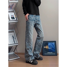 美式高街cleanfit提花牛仔裤男款秋冬潮牌微喇直筒裤s1052p37，男装牛仔裤，星座1112-1