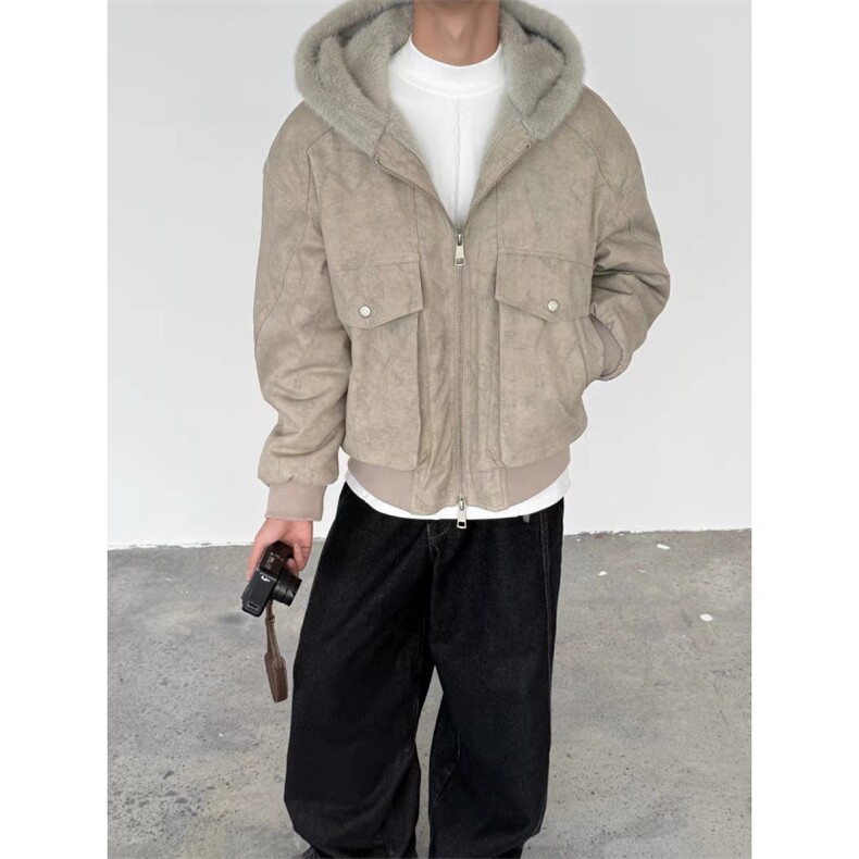 美式复古大理石座山雕棉服男款冬季仿水貂毛cleanfit加绒夹克外套,男装夹克,四季星座505