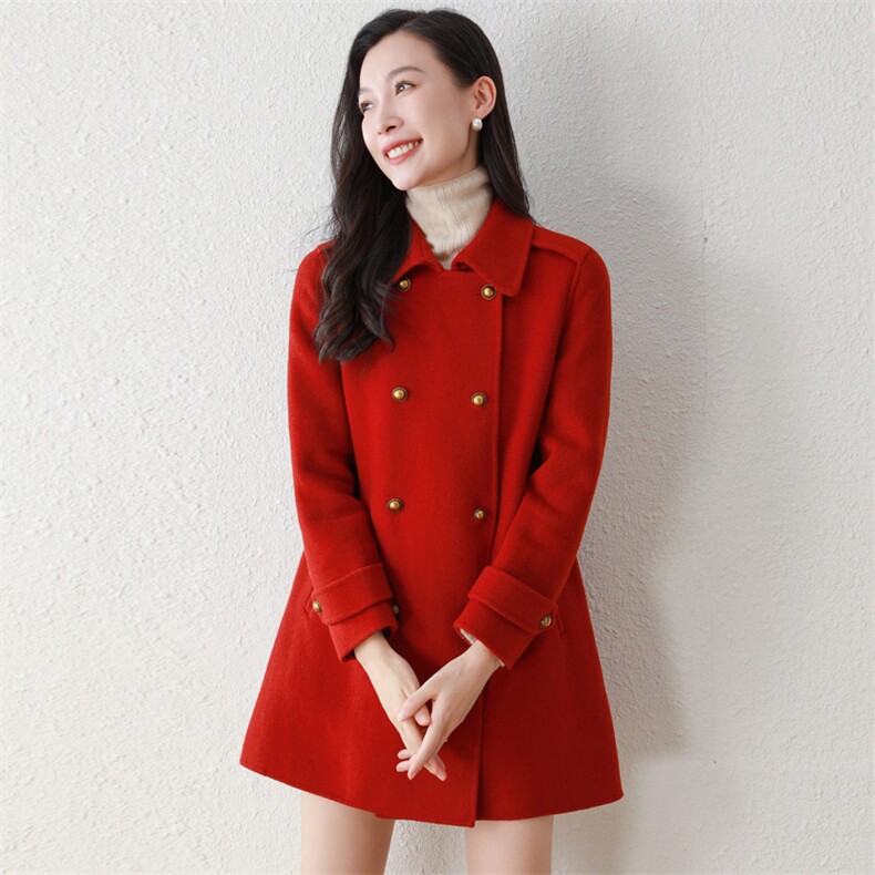 秋冬新款女式时尚韩系新款羊毛呢外套女士秋冬气质双面羊毛大衣,女装双面呢大衣,阿舍尔精品