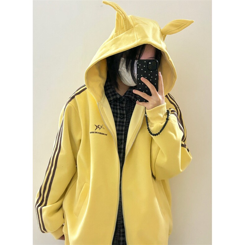 WE1950-P52三杠条纹织带小恶魔耳朵连帽开衫卫衣男女,男装卫衣,电商B323A