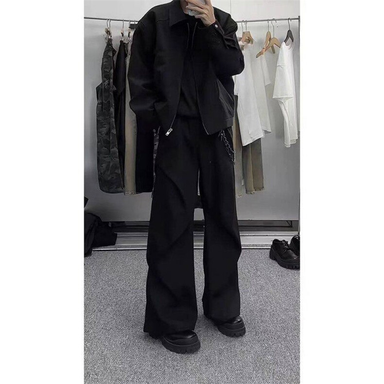 防水硬挺微喇褶皱西裤潮牌新款宽松直筒大货310A-4-XK16-特批35，男装西裤，星座310A-4