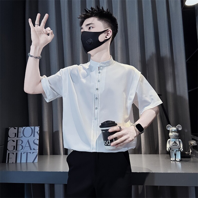 立领衬衫男短袖宽松肩膀拼接设计半袖社会小伙301C-CS15-P58控78,男装T恤,星座301C（原B323）