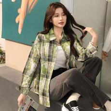网络图现货美式潮流印花格子衬衫仿扎染情侣外搭衬衣JXX24-P40，男装衬衫，星座715-7