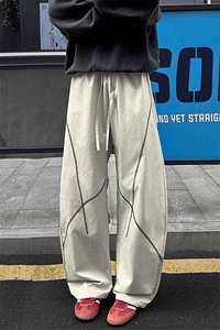 新款撞色哈苏线港风复古防泼水防风大码弯刀裤男K24105-特P25控58图片
