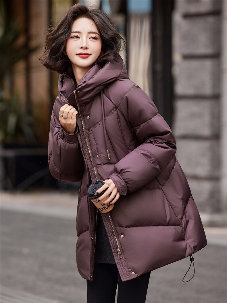 连帽羽绒服女冬季中长款高级感超好看时尚宽松加厚保暖面包服外套,女装羽绒服,靓衣阁