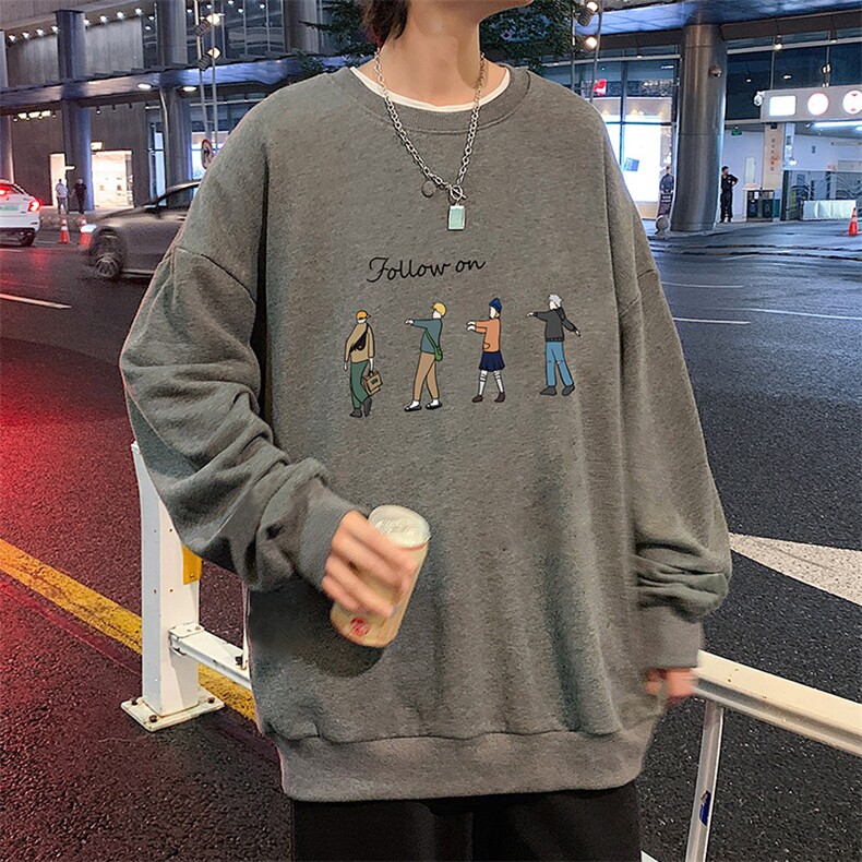 S6043-P28加绒款-P33秋季圆领卫衣男大码韩版宽松长袖外套,男装卫衣,电商A040