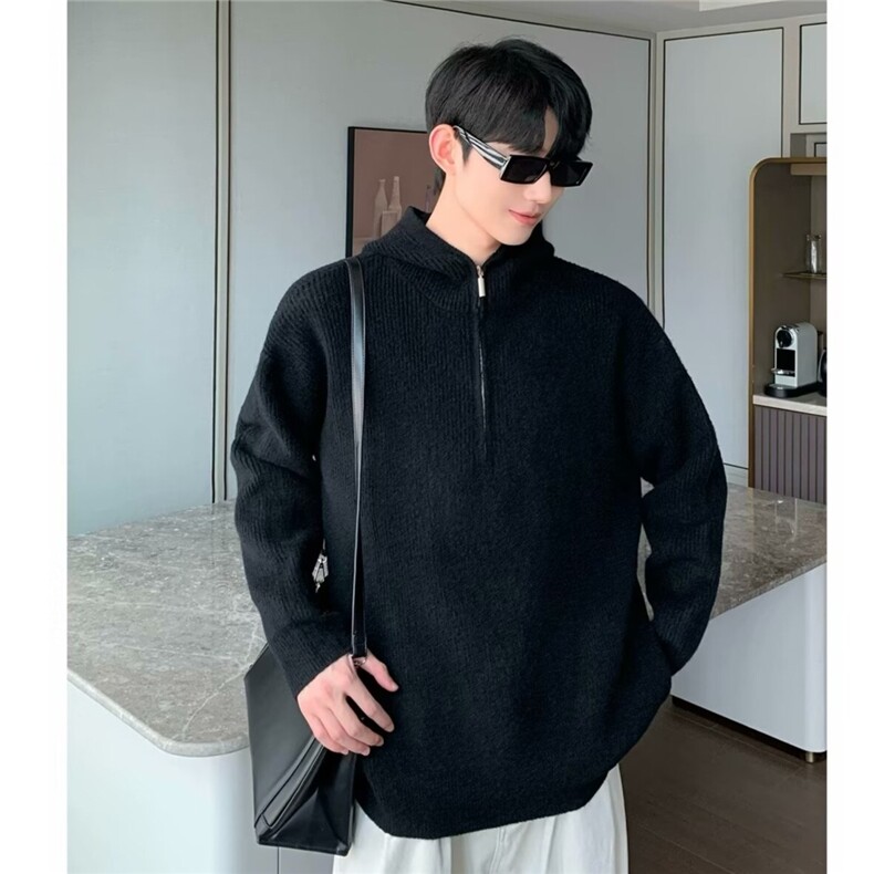 网络图，半拉链连帽潮牌宽松慵懒风针织衫美式XZ302B-1-M3115P55,男装针织衫/毛衣,星座302B-1