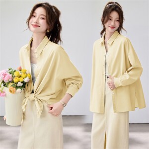 2026春夏新款蓝衬衫女学院风宽松慵懒风叠穿衬衣通勤百搭清新减龄，女装衬衫，艾米