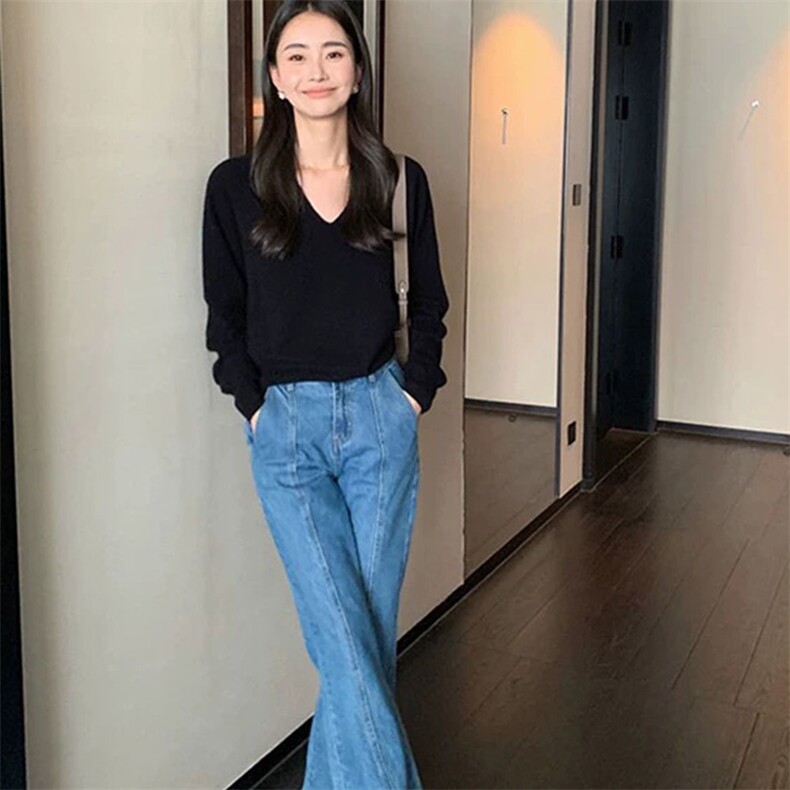 温柔系穿搭~无缝一线成衣V领羊绒衫女秋冬宽松慵懒毛衣针织打底衫,女装羊毛衫,泰沅羊绒