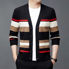 春季中年时尚开衫男士中青年爸爸装条纹外套纽扣毛衣2023新款上衣,男装针织衫/毛衣,电商B212（原钱塘6029）
