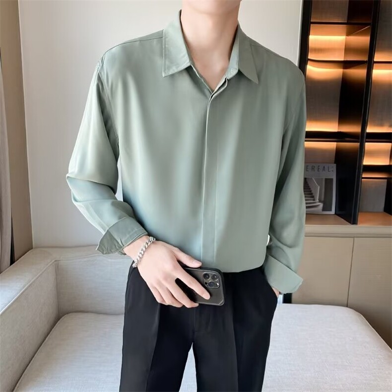 秋季雪纺气质衬衫轻熟风长袖宽松内搭免烫垂感冰丝衬衣C07，男装衬衫，星座1116A-2（原606A-1）