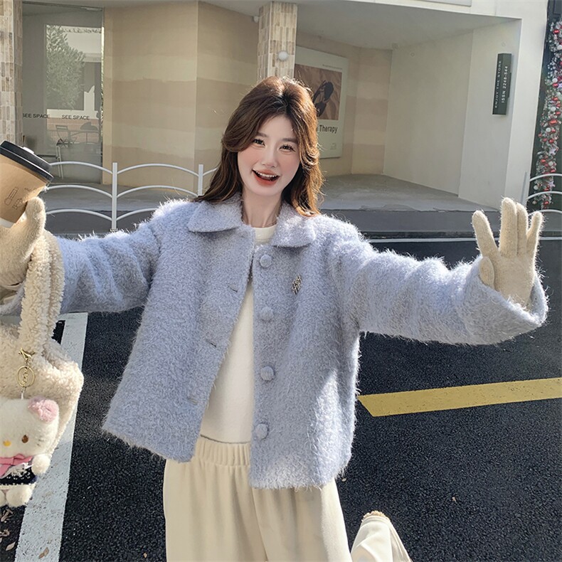 韩版宽松加羽绒小香风粗花呢短款外套2025秋冬新款女时尚上衣潮,女装毛呢外套,2C087