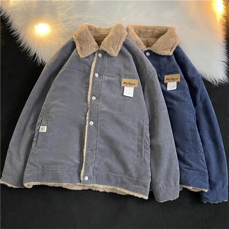高品质冬男灯芯绒棉衣字母贴标羊羔毛棉服加绒加厚棉袄MY6571 P70图片