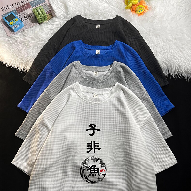 HT73070-P22 华夫格t恤男短袖男大码五分袖图片