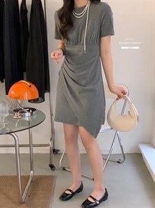 香丽迪2022年夏季新款拼接连衣裙女针织短袖圆领修身高腰,女装连衣裙,香丽迪1