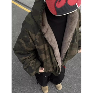 美式连帽迷彩棉服外套男女冬季新款加厚保暖情侣棉衣LMF2221-P128图片