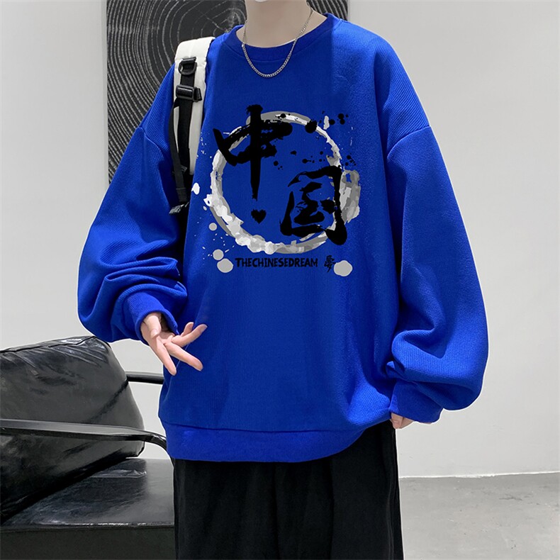 华夫格卫衣圆领卫衣男大码长袖t恤男外套HW76134-P30加绒款-P40,男装卫衣,电商A040