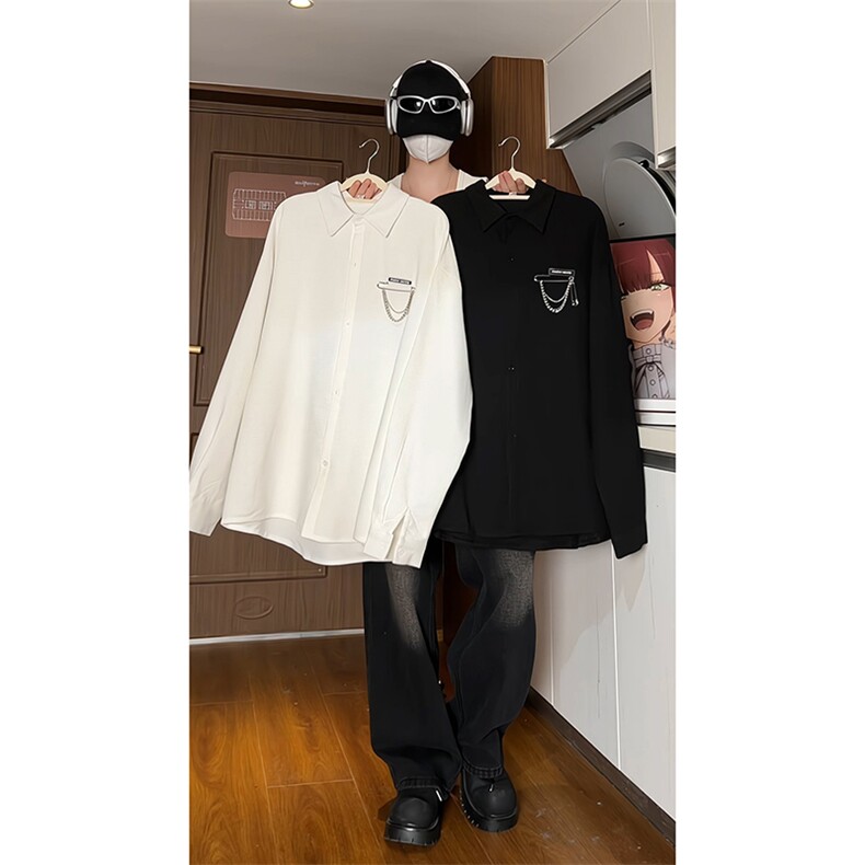 厚款港风挂链长袖衬衫男KD630-P30图片