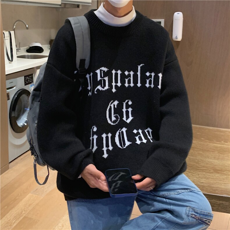 秋冬情侣款新款针织衫圆领毛衣男装港风宽松外套X5587-P78限98,男装针织衫/毛衣,电商A061-1