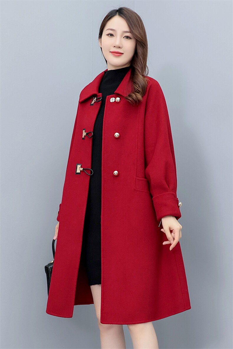 现货！2024新款冬装毛呢大衣女中长款小香风结婚小个子宽松外套,女装毛呢外套,雅静靓衣