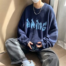 潮嘻哈字母提花情侣港风针织打底衫宽松毛衣圆领重工32434-P88，男装T恤，星座517A-1