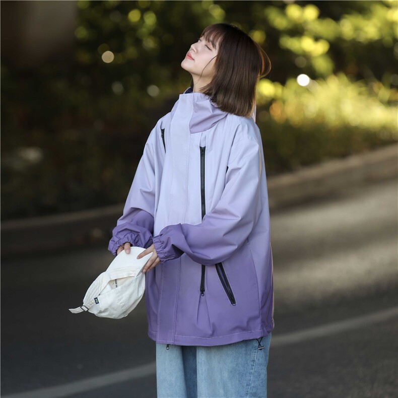 控价70开春户外渐变颜色连帽防风防水多拉链冲锋衣外套JK026P70,女装短外套,电商A128