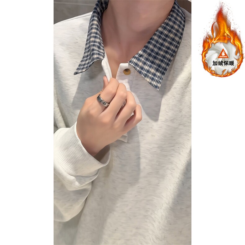 polo领卫衣男宽松学院风长袖假两件加绒外套W4693JR(加绒)-特P42,女装短外套,电商A007