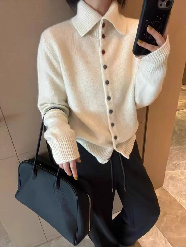 2025年秋季时尚百搭通勤简约休闲高领彩色单排扣，女装针织衫/毛衣，浩新羊绒