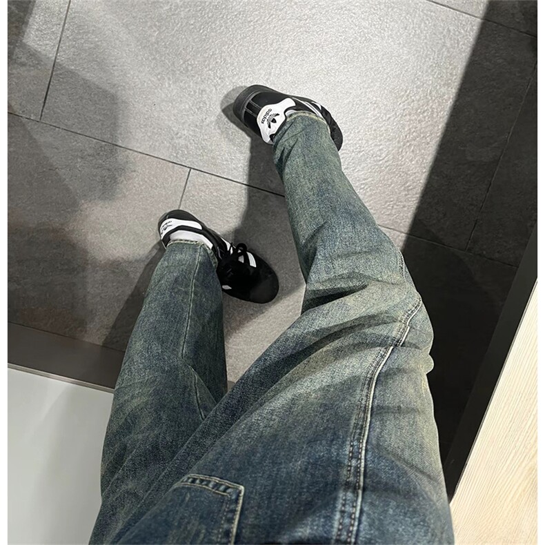 抖音得物休闲直筒牛仔裤男显显瘦宽松百搭美式复古水洗长裤AK13,男装牛仔裤,电商A443