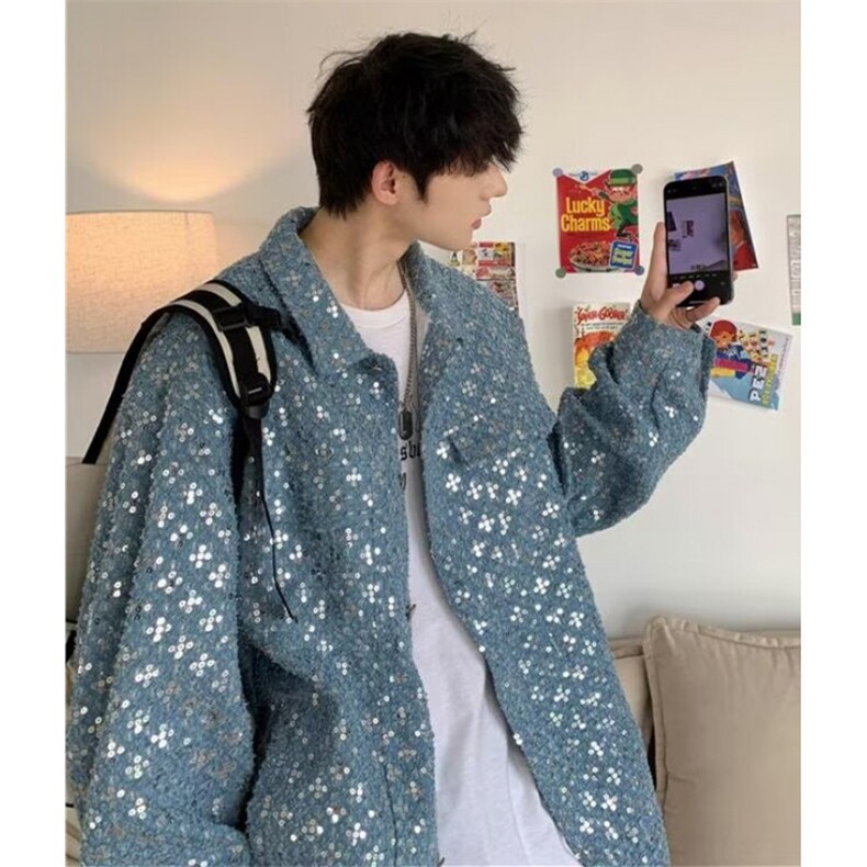 时尚慵懒亮片牛仔夹克文艺流行潮流原宿气质简约日系百搭J902,男装夹克,星座1116A（原606A-3）