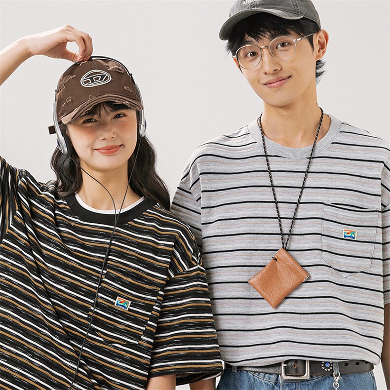 2024夏季新款男装日系潮牌条纹圆领宽松短袖休闲T恤半袖T858-F48,男装T恤,电商A101（原外27）