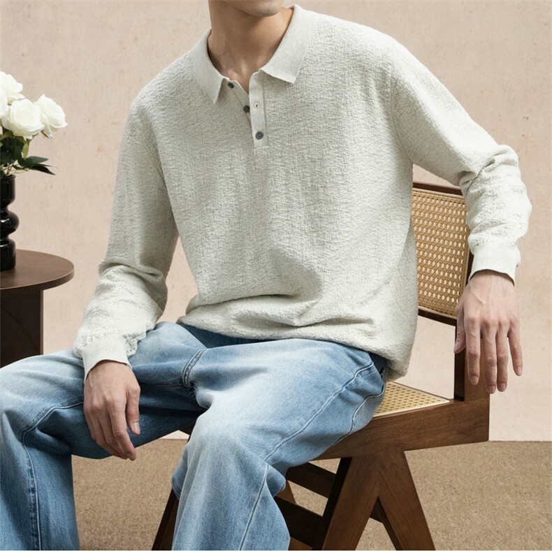 老钱风简约复古褶皱纹理感通勤百搭针织衫翻领毛衣41077/P68图片