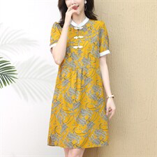 2022年夏季时尚有范潮流白立领盘扣舒适透气连衣裙，女装连衣裙，梦芯尔