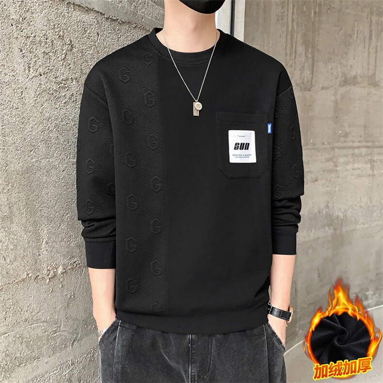 M-8XL 秋季加绒加厚胖子拼接圆领卫衣男图片