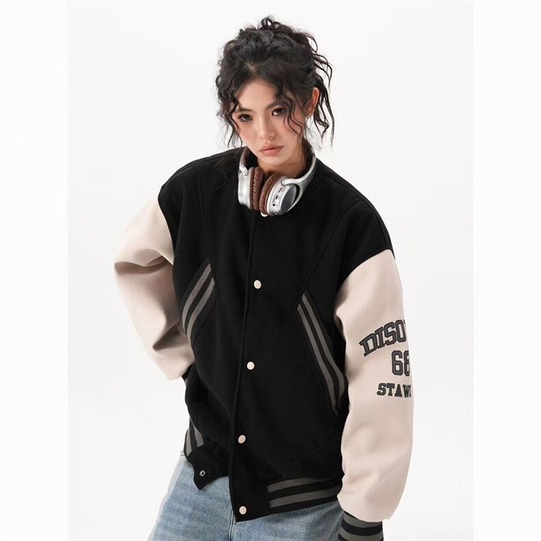 美式字母刺绣棒球服外套女2025春秋季潮牌复古宽松情侣夹克，男装夹克，星座1210-1