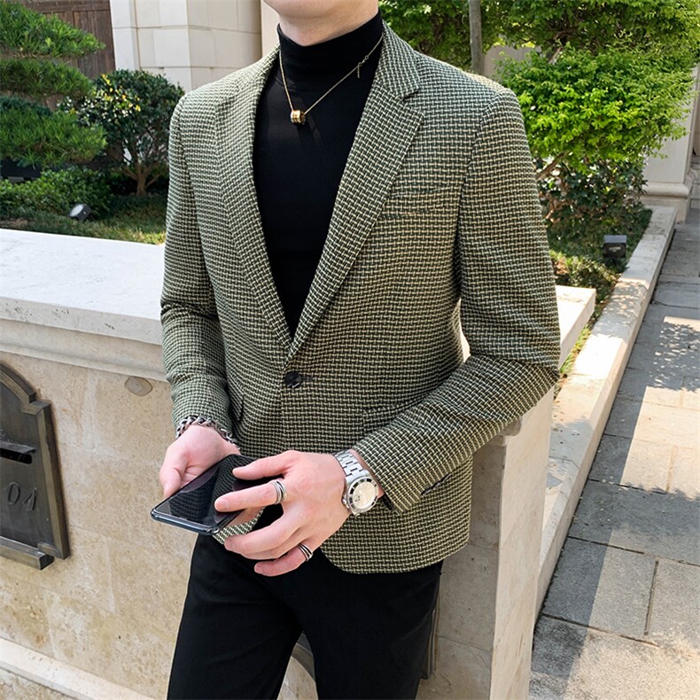 秋冬店主休闲千角格西装单西男士修身休闲西服A236-XZ2306-P100,男装西服套装,电商A236