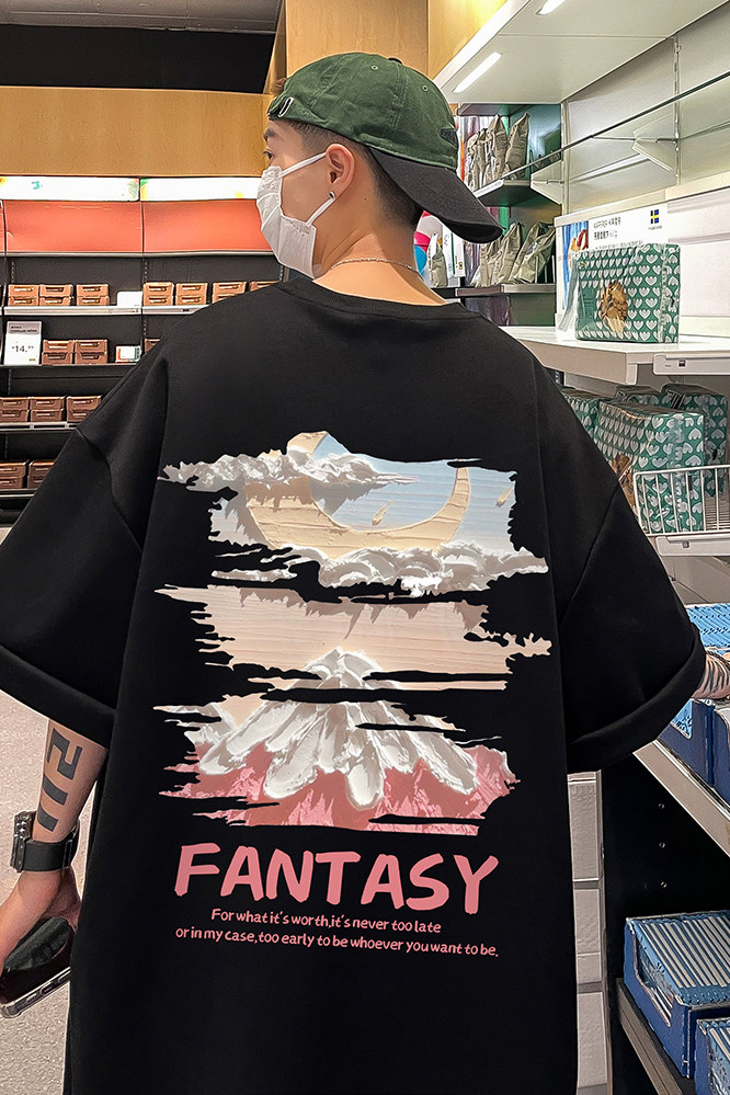 港风夏季时尚复古百搭宽松字母印花纯棉短袖T恤T6091P25控38,男装T恤,电商A268A