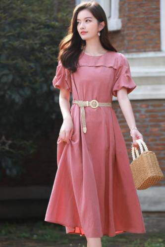 【夏季新款】优雅气质女神范连衣裙，简单的圆领，时尚简洁，女装连衣裙，杰菲娜