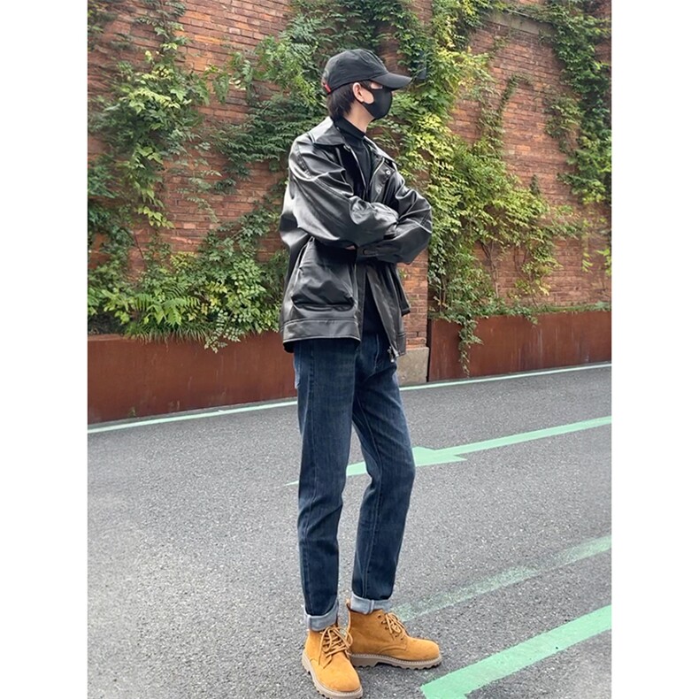 牛仔裤男23秋冬修身弹力小脚休闲裤长裤子机车风痞帅搭配马丁靴,男装牛仔裤,星座1412-2