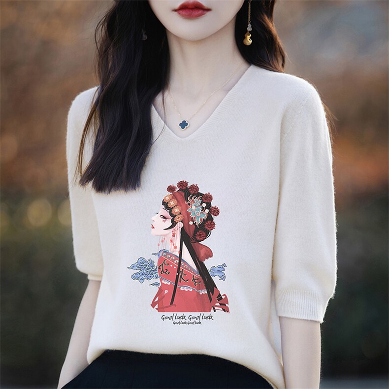 2025夏季新款正肩短袖t恤女宽松半袖纯棉遮臀V领不连帽,女装T恤,斯美雅安迪绒