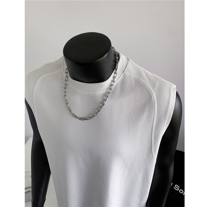 慵懒风宽松无袖T恤运动健身背心男坎肩内搭上衣H1081特P23，男装背心/马甲，电商A341