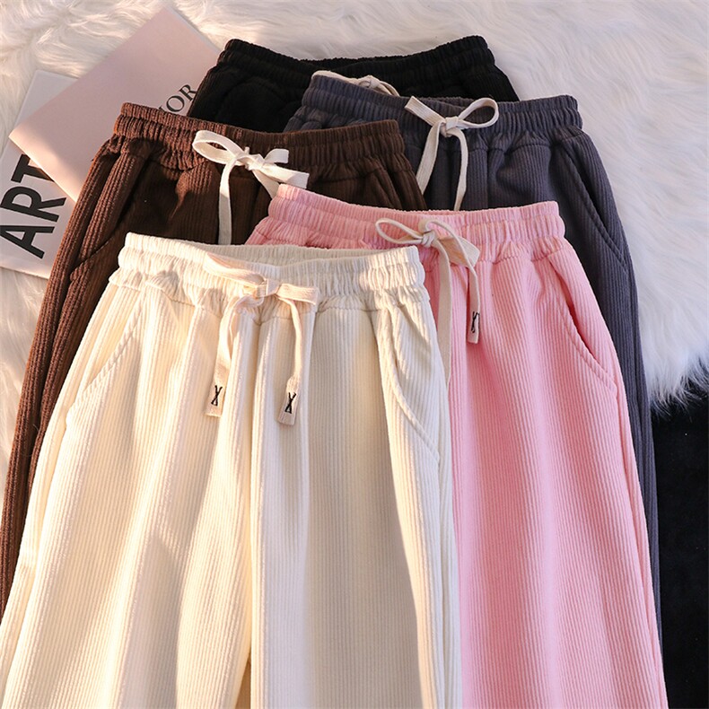 AK2447-P40优质灯芯绒阔腿裤女春秋款宽松显瘦高腰垂感直筒裤，女装休闲裤，星座617A-2