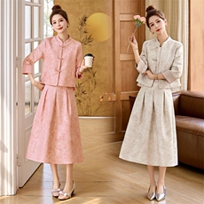 新中式国风套装裙2025春季新款时尚高级感气质唐装半身裙两件套女，女装套装/套裙，罗得堡