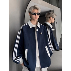 1506-1/W67981/P50藏青色三道杠条纹卫衣外套男女款立领棒球服，女装短外套，星座1506-1