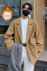 冬美拉德风西装单排扣毛呢大衣男大码加厚夹克外套J555J加棉-P100，男装毛呢大衣，电商A001-1