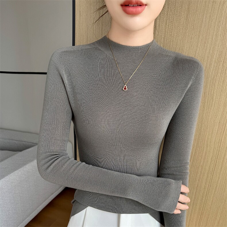 无缝一体扬子纱120s精纺100纯羊毛衫女半高秋冬毛衣内搭针织打底,针织衫/毛衣,更慕羊绒