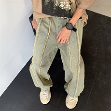 黄泥色牛仔裤男高街vibe美式潮牌裤子痞帅宽松直筒阔腿裤WN75-P45，男装牛仔裤，星座1008-1