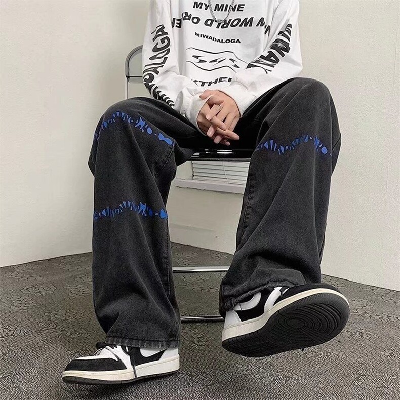 DK425-P40新款牛仔裤男宽松百搭简约拖地裤潮流时尚印花阔腿裤,男装牛仔裤,星座603-2